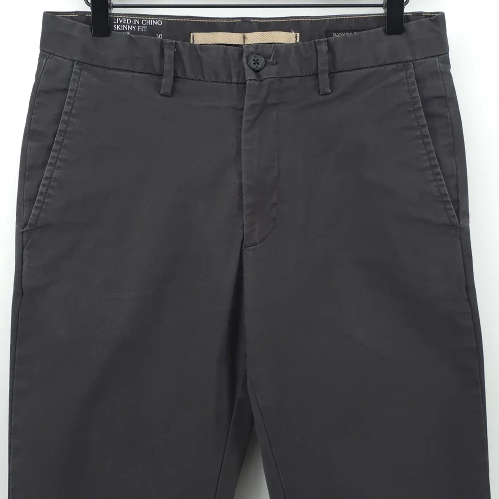 Banana Republic Lived-In Chino Mens Pants 30x30 Flint Gray Skinny Fit